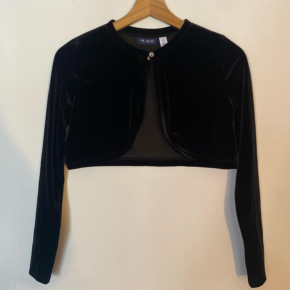 Kids Black Velvety Cropped Jacket